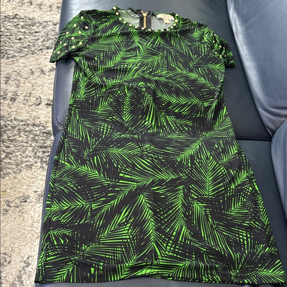 Michael Kors Green and Black Leaf Pattern dress